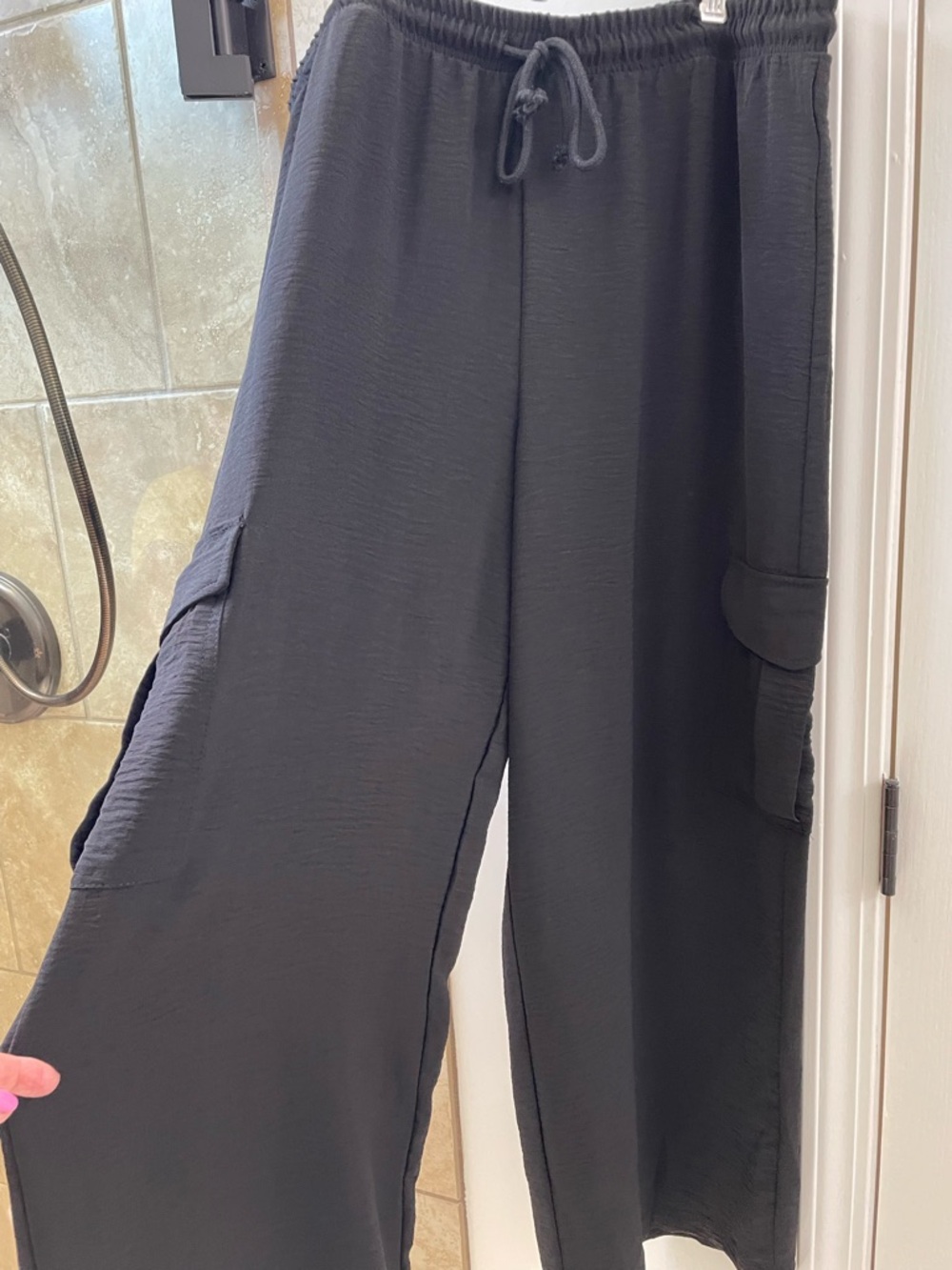 No Boundaries Black Wide-Leg Cargo Drawstring Pants